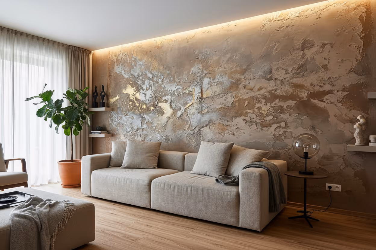 modernes wohnzimmer mit beiger couch holzfu boden gro em gr nen pflanzen dekorat